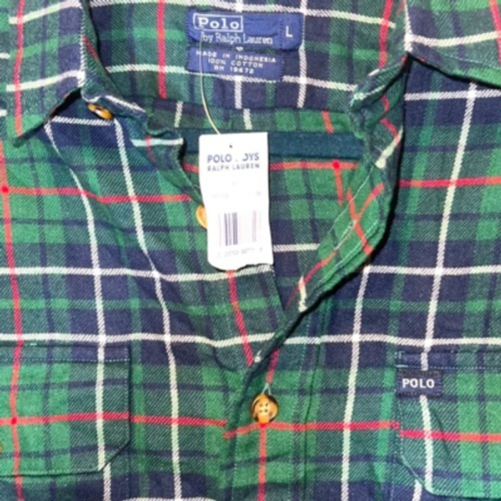 Polo Ralph Lauren Boys Plaid Button-Up‎ Shirt Green Long Sleeve Size L NWT - Picture 6 of 7